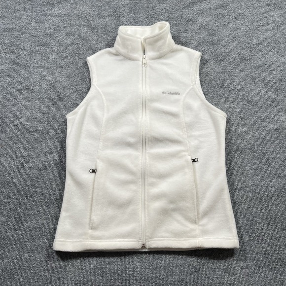 Columbia Vest Women's Small White Full Zip Fleece Zip Pockets Outdoor - Picture 1 of 7